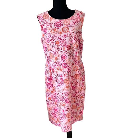 Land's End Women's Rayon Boho  Paisley Sheath Casual Dress Pink Size 16 - Picture 1 of 8